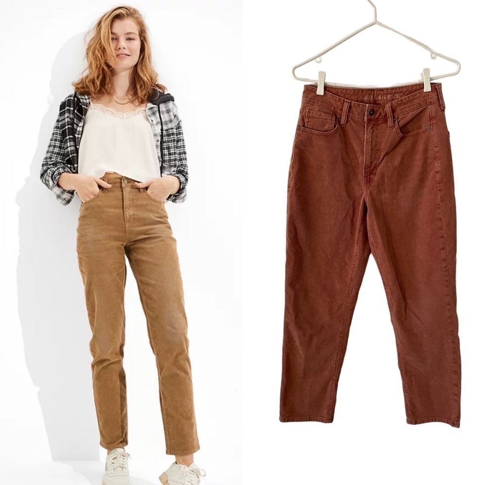 American Eagle Stretch Corduroy Mom Straight Pant Blush Pink size 6
